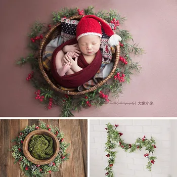 Реквизит за снимки на новородени, Коледен венец, Ягодоплодни борови клонки и лози, аксесоари за снимки на момчета и момичета, фоново украса
