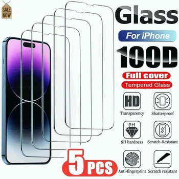 5шт Закалено Стъкло за iPhone 11 12 13 14 Pro Max Защитно фолио за екран за iPhone 12Mini 13Mini 7 8 14 Plus SE X XR XS 14Pro Glass
