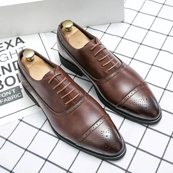 Бизнес ежедневни обувки-oxfords голям размер, мъжки черни официални мъжки обувки, модерни кожени обувки с перфорации тип 