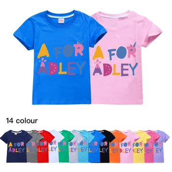 A for Adley / облекло за момичета, модни детски облекла, памучни летни ежедневни потници, тениски с къси ръкави за момчета, ризи за деца, върховете на малките момчета