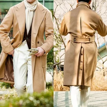Мъжки костюм Camel, дълга козина, зимно плътни вълнени официално двубортное палто, офис бизнес палто, сшитое по поръчка, мъжки яке Kingcoat