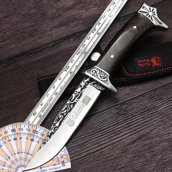 Китайски Тотем на Вятъра С Дървена Дръжка Ретро Малък Прав Нож Ръчна изработка на Ловен Нож и Аварийно-Спасителна Риболовен Инструмент Sharp Fruit Kn