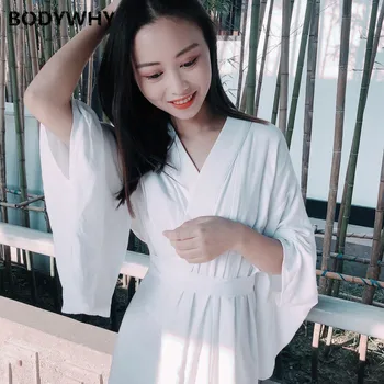 Ново японско кимоно с халат за баня и тканой бяла подплата Японското традиционно азиатски обличам рокля