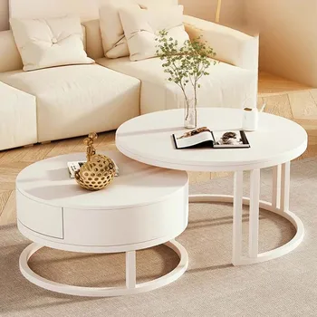 Леки луксозни японски холни маси Бяла кръгла маса с чекмедже масичка за кафе евтиното съхранение Уникално изкуство преместване на офис мебели