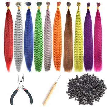 Цветни Кичури за Удължаване на Коса от Пера 1-20 Парчета I Tip Синтетични Перука От Изкуствена Коса Zebra Line Косата От Пера