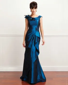 рокля на бала Кралски сини сватбени рокли с ръкави-русалочками дължина до пода, вечерни рокли с цветя, ушити по поръчка за специални случаи