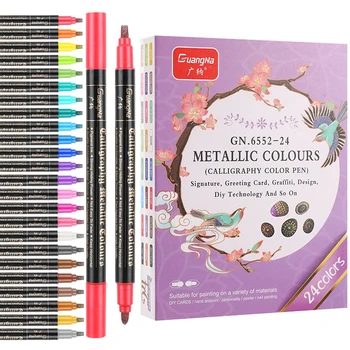 Метални маркери 12/24 цветя, художествени маркер с двоен фитил, за графити, маркер, 3 мм, бои, химикали, маркери за писане на хартия, камък