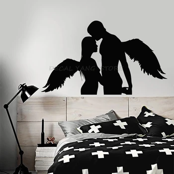 Vinyl стикер на стената, любов, сексуални крила на ангел, романтична двойка, спалня, баня, vinyl стикер на прозореца, водоустойчив украшение, художествена живопис 1446
