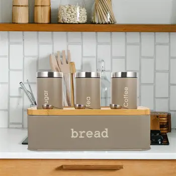 1 Комплект Кутия За Съхранение на Хляб, Кутия за Съхранение на Чай Кутия за Закуски Кухненски Съдове Начало Декор