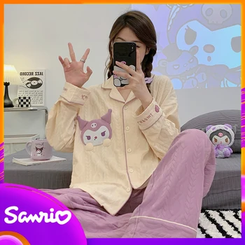Пижами Sanrio с дълъг ръкав, жилетка Pochacco Kuromi, пижами, дамски домашни дрехи в тънък стил Kawai, мека дрехи от аниме-анимационен филм