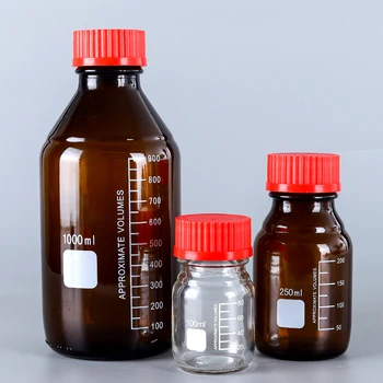 Лаборатория бистра/кафява бутилка с винт на капака за реактиви, запечатани бутилка, стъклени лабораторни бутилка за проби
