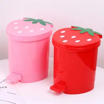 Очарователно ягодово мини-кофата за боклук, за дома, спални, офис, десктоп кошчето за съхранение на отпадъци с капак пластмасов държач за боклук