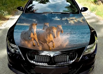 vinyl стикер на предния капак на автомобила с изображение на кон и животното, графична стикер на капака, за повечето превозни средства, изработени по поръчка графика