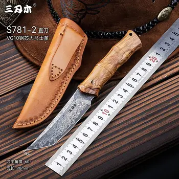 SANRENMU нов S771 нож с права дръжка, походный ловен нож, спасителен инструмент, нож с дамасским острие VG10