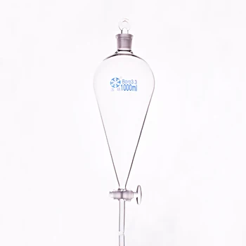 Разделителната фуния крушовидни, с притертой стъклена запушалка и запорным кран, с Капацитет 1000 мл, стъклена переключающий клапан