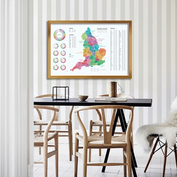 90*60 см Карта на Англия с подробни административни звена Плакат Платно Картина Хол Начало декор ученически пособия