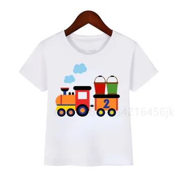 Детска тениска с изображение на мультяшного влакове с номера на рожден ден, детска тениска с изображение на животно за рожден ден, тениска с забавен подарък за момичета и момчета